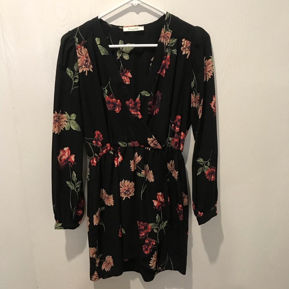 Long sleeve floral mini dress